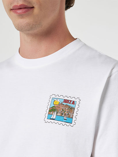 Man cotton t-shirt with Ibiza postcard front and back print | ALESSANDRO ENRIQUEZ SPECIAL EDITION