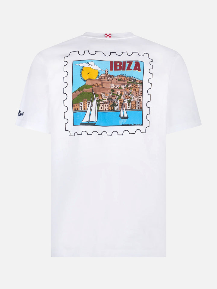Herren-T-Shirt aus Baumwolle mit Aufdruck „Ibiza-Postkarte“ auf Vorder- und Rückseite | ALESSANDRO ENRIQUEZ SONDERAUSGABE