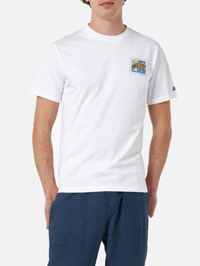 Herren-T-Shirt aus Baumwolle mit Aufdruck „Ibiza-Postkarte“ auf Vorder- und Rückseite | ALESSANDRO ENRIQUEZ SONDERAUSGABE