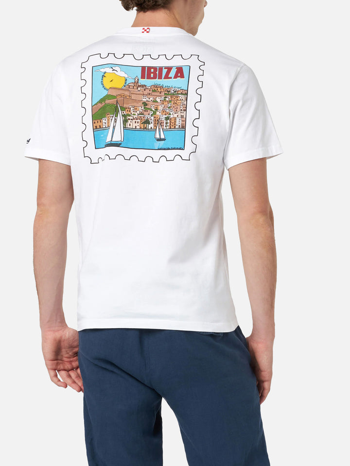 T-shirt da uomo in cotone con stampa cartolina Ibiza davanti e dietro | EDIZIONE SPECIALE ALESSANDRO ENRIQUEZ