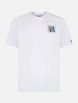 Man cotton t-shirt with Mykonos postcard front and back print | ALESSANDRO ENRIQUEZ SPECIAL EDITION