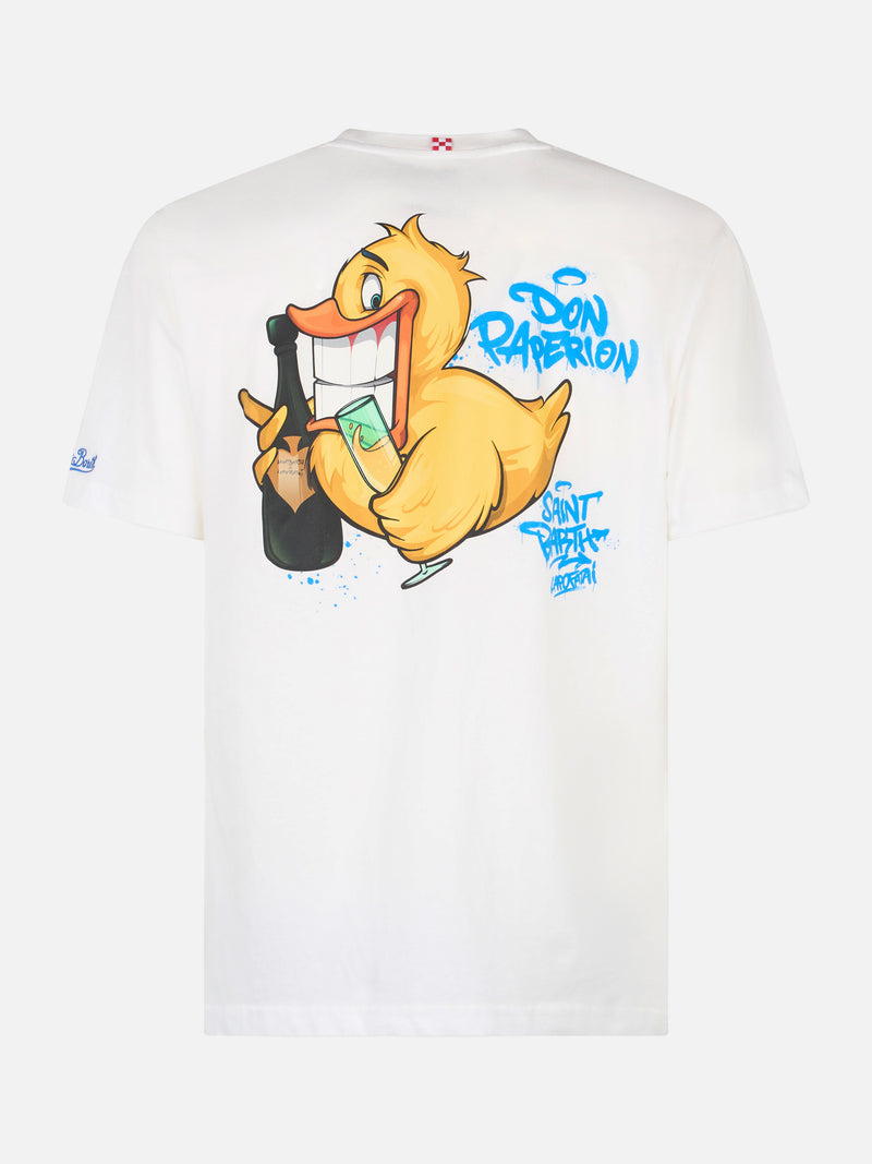 Man cotton t-shirt with Cryptopuppets Ducky Bollicine front and back placed print | CRYPTOPUPPETS SPECIAL EDITION