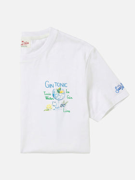 T-Shirt aus Baumwolle mit Gin-Tonic-Cocktail-Print und Stickerei 