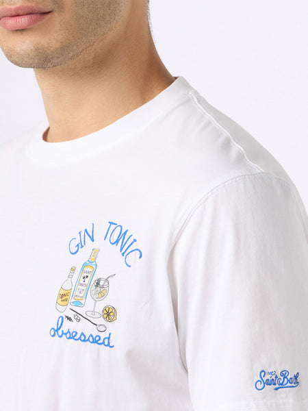 Men's Cotton T-Shirt with 'Gin Tonic Obsessed' Embroidery on Chest