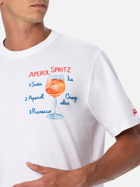 Man cotton t-shirt with Aperol spritz print and embroidery