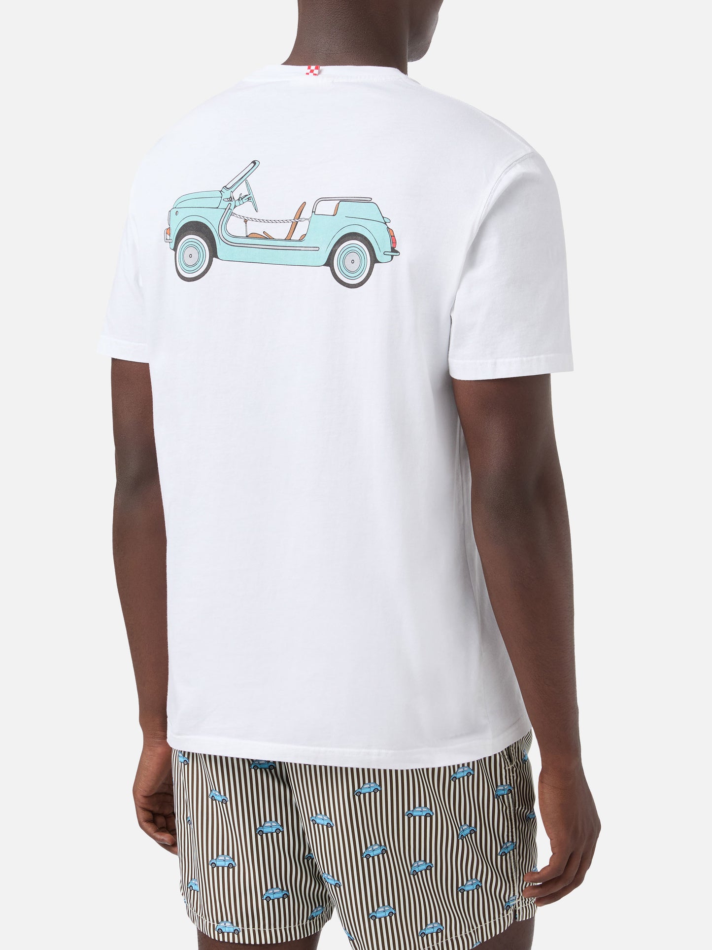 Herren-T-Shirt aus Baumwolle mit platziertem Spiaggina-Aufdruck auf Vorder- und Rückseite | FIAT 500 SONDEREDITION
