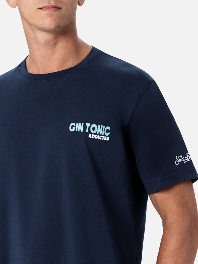 Man cotton t-shirt with Gin Tonic Addicted placed print