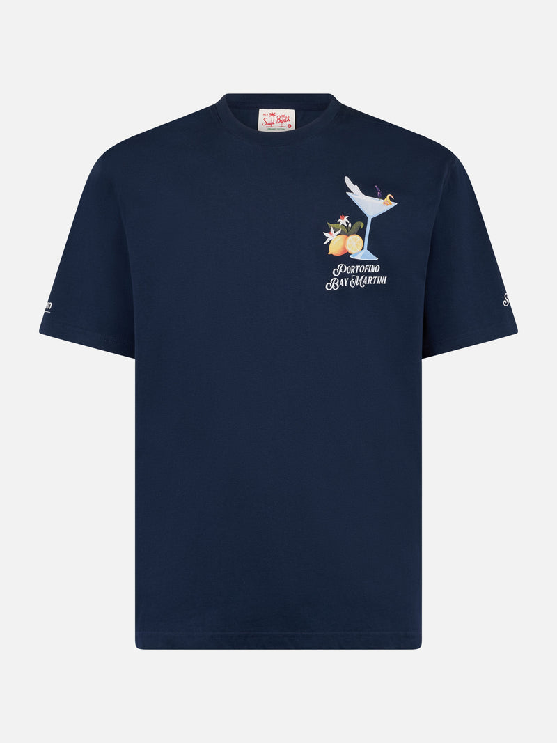 T-shirt da uomo in cotone con stampa piazzata Portofino Bay Martini | PORTOFINO DRY GIN EDIZIONE SPECIALE