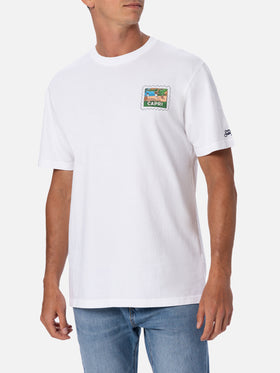 Herren-T-Shirt aus Baumwolle mit Capri-Postkartendruck auf Vorder- und Rückseite | ALESSANDRO ENRIQUEZ SONDERAUSGABE
