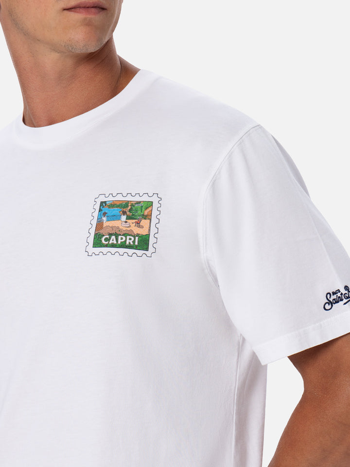 Herren-T-Shirt aus Baumwolle mit Capri-Postkartendruck auf Vorder- und Rückseite | ALESSANDRO ENRIQUEZ SONDERAUSGABE