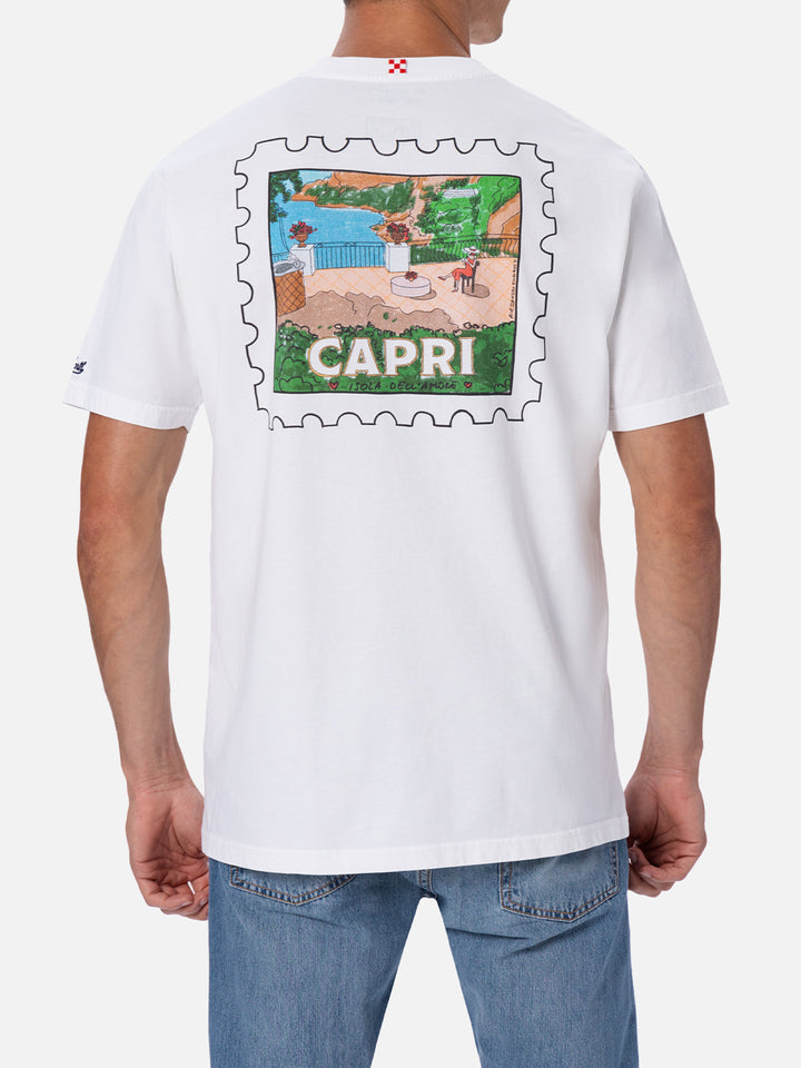 Herren-T-Shirt aus Baumwolle mit Capri-Postkartendruck auf Vorder- und Rückseite | ALESSANDRO ENRIQUEZ SONDERAUSGABE
