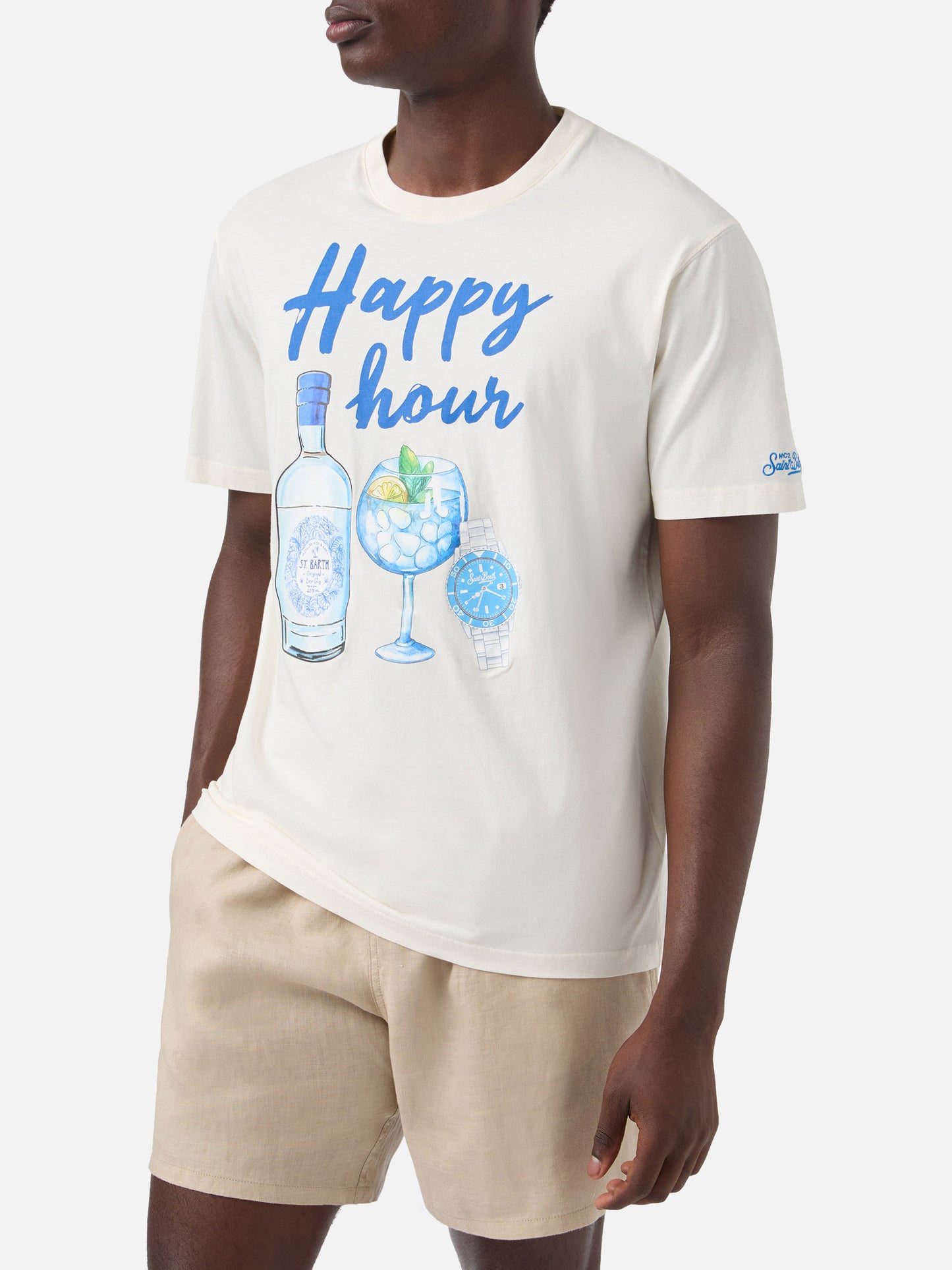 Happy Hour print t-shirt in beige
