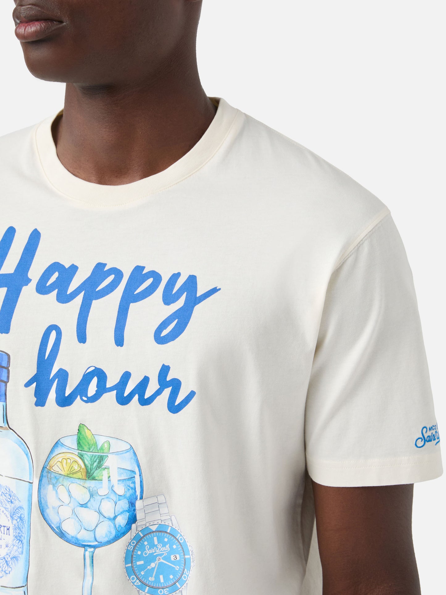 Happy Hour print t-shirt in beige