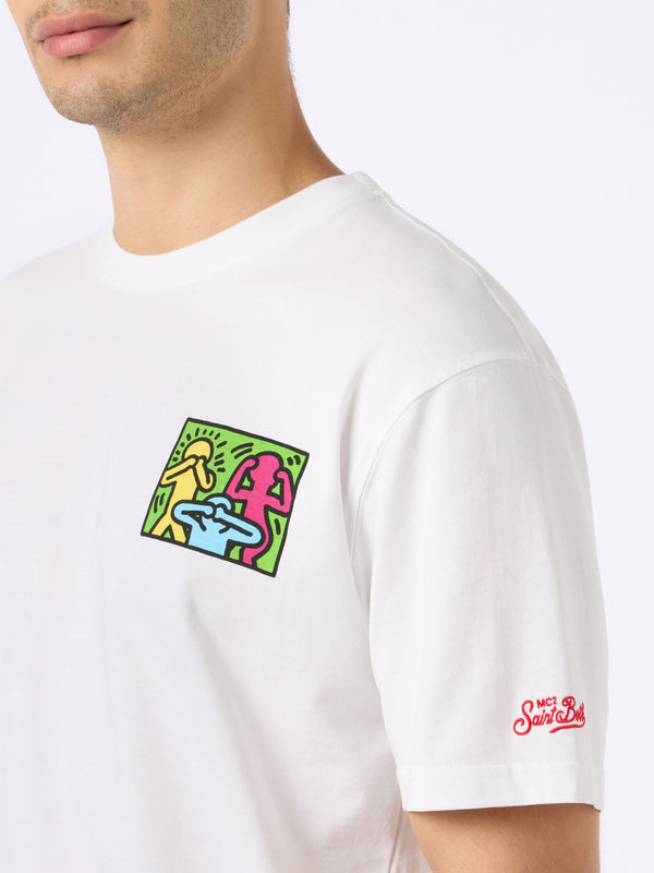 Baumwoll-T-Shirt für Herren mit Aufdruck im Keith-Haring-Design auf der Vorder- und Rückseite | KEITH HARING SONDERAUSGABE