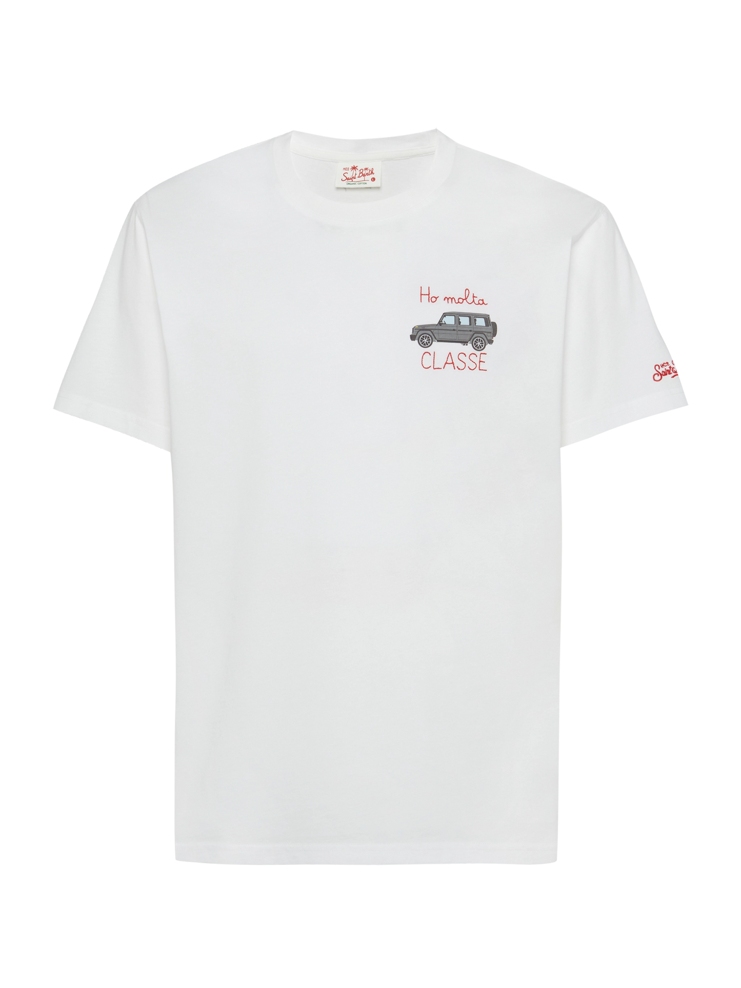 Cotton T-shirt with Ho molta classe embroidery and car print
