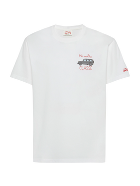 Cotton T-shirt with Ho molta classe embroidery and car print