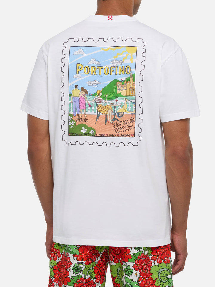 T-shirt en coton avec imprimé carte postale Portofino |ALESSANDRO ENRIQUEZ SPECIAL EDITION 