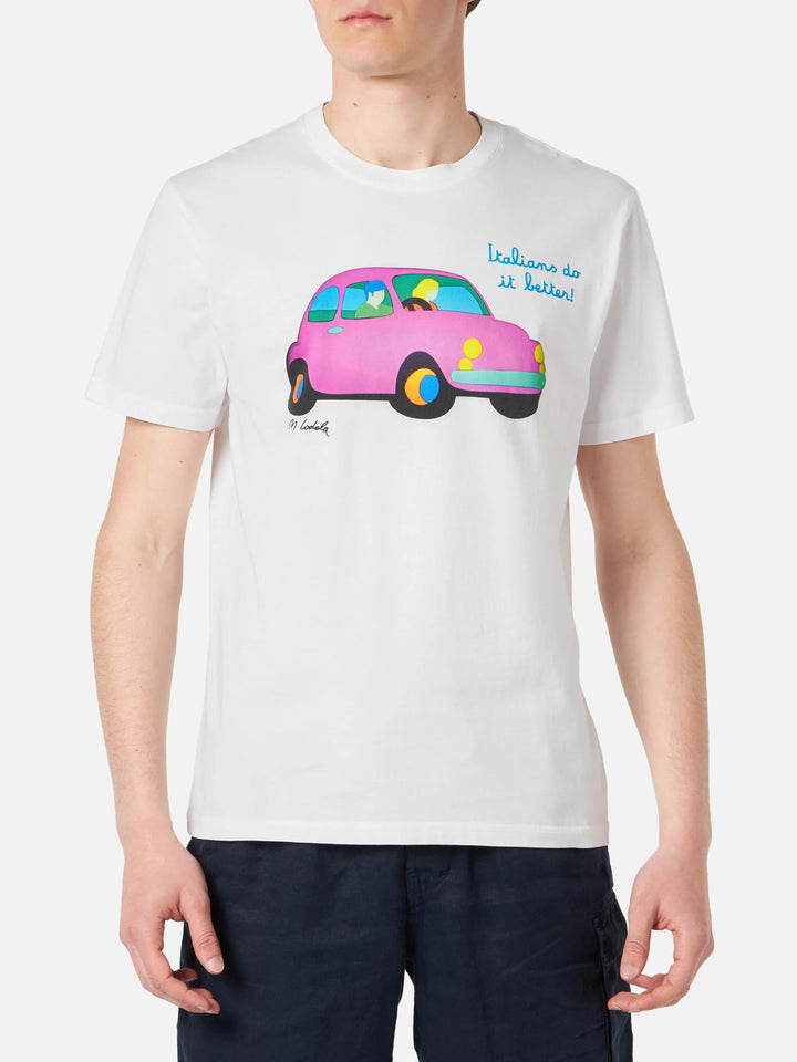 T-shirt Man in cotone con stampa auto Lodola | MARCO LODOLA SPECIAL EDITION