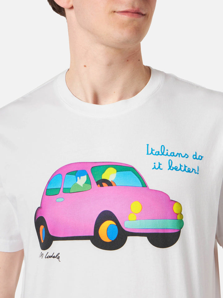 T-shirt Man in cotone con stampa auto Lodola | MARCO LODOLA SPECIAL EDITION