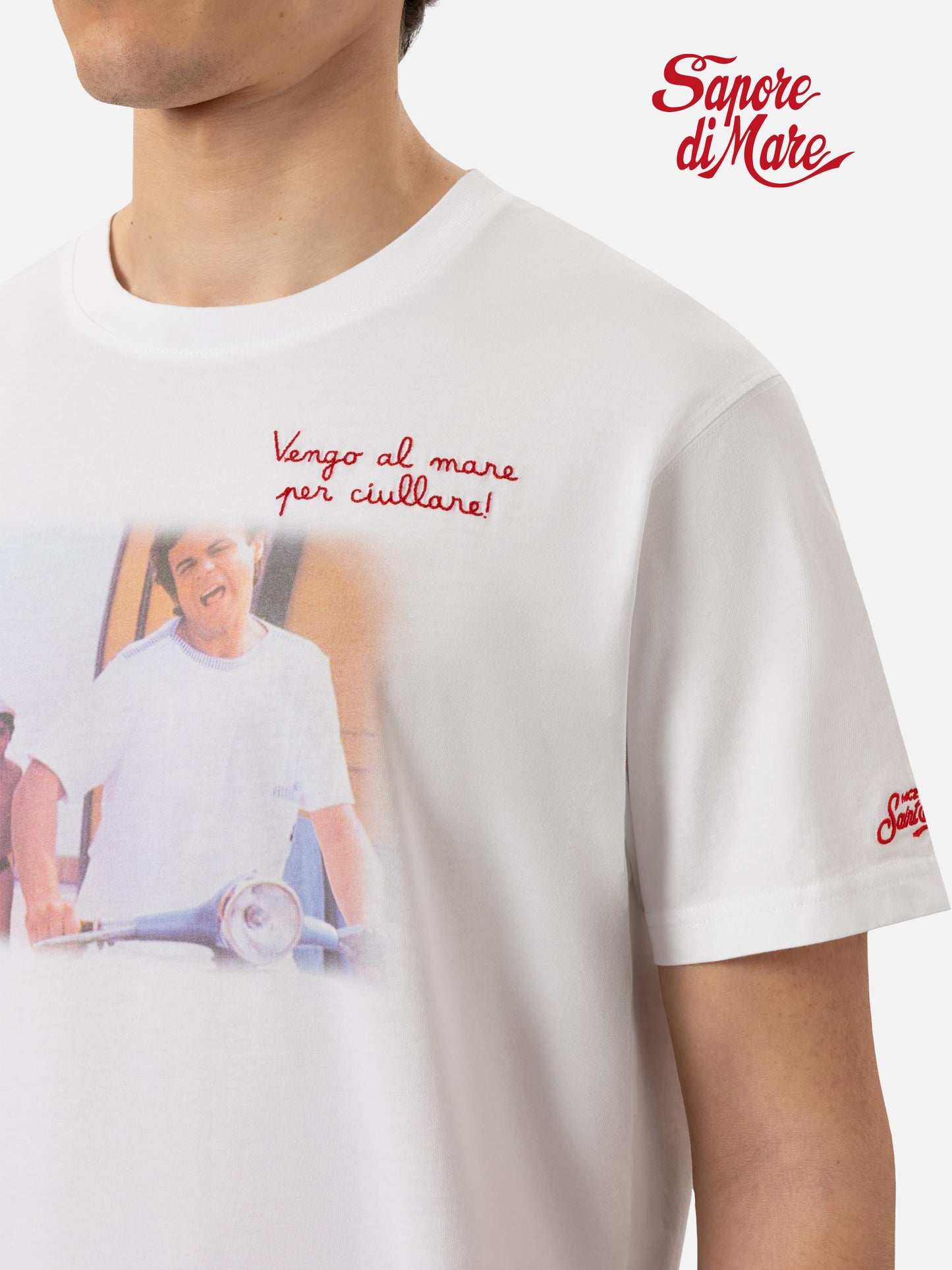 Cotton T-shirt with Vado al mare per... embroidery |SAPORE DI MARE SPECIAL EDITION