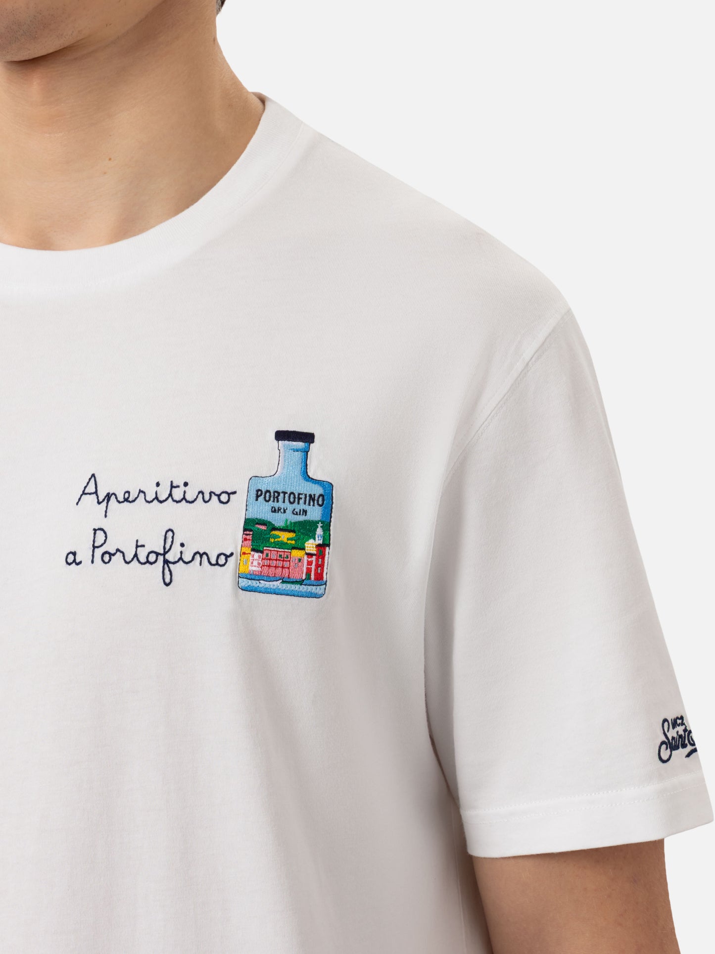 Cotton T-shirt with Aperitivo a Portofino embroidery | PORTOFINO DRY GIN SPECIAL EDITION - MC2 Saint Barth