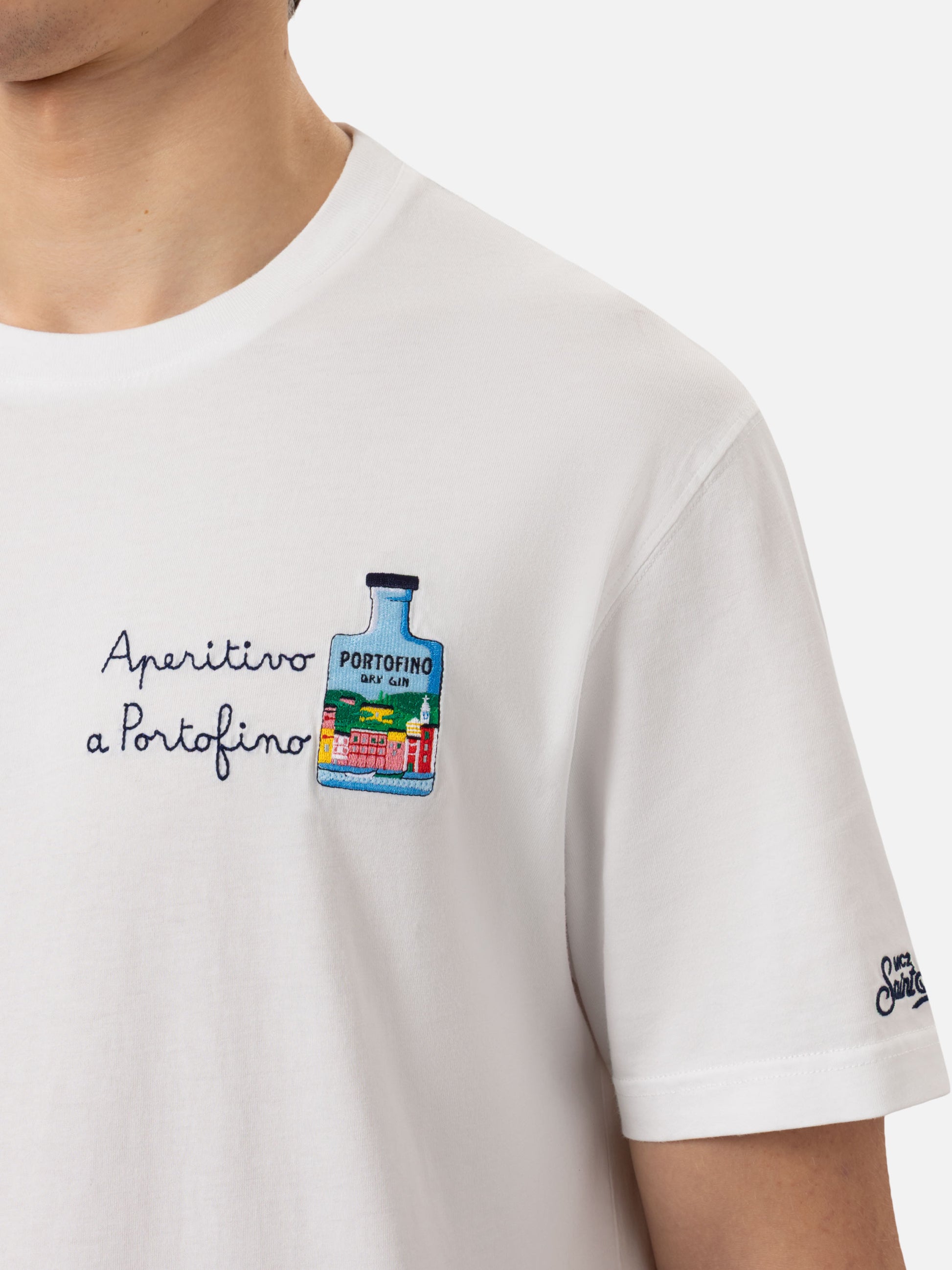 Cotton T-shirt with Aperitivo a Portofino embroidery | PORTOFINO DRY GIN SPECIAL EDITION - MC2 Saint Barth