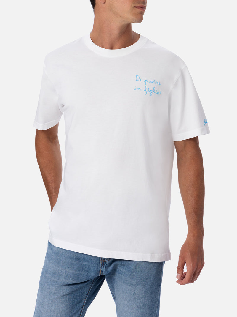 Herren-T-Shirt aus Baumwolle mit Di Padre in Figlio-Stickerei | SS LAZIO SONDERAUSGABE