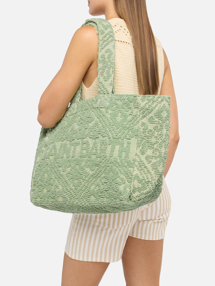 Tufting Cotton Tote Bag verde salvia