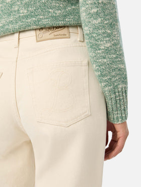 Off white June cotton denim trousers with logo embroidery