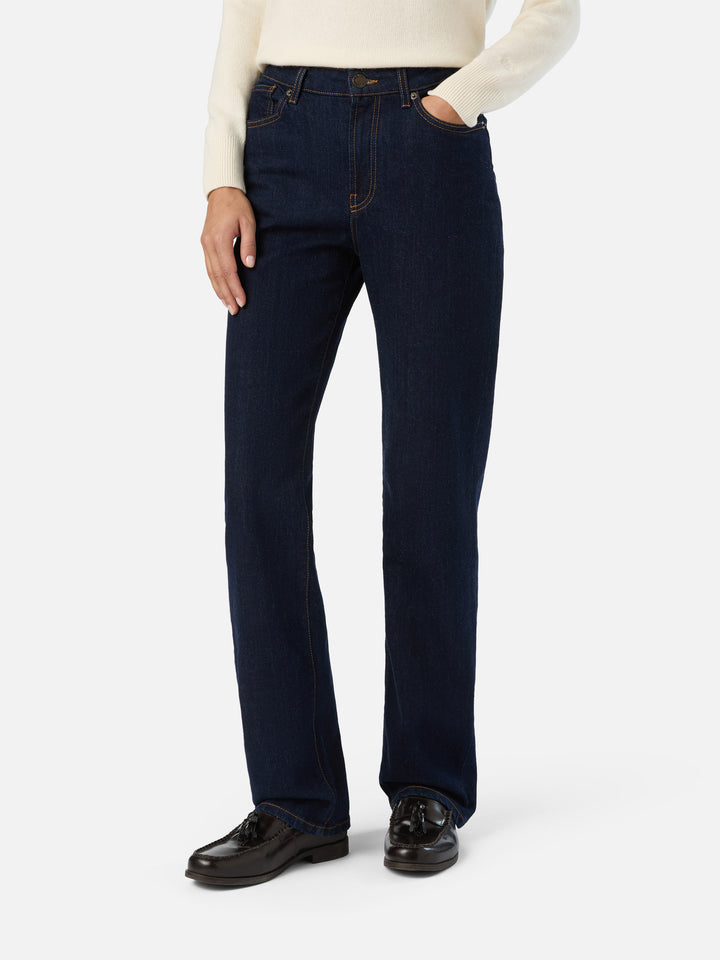 Blue Pantalon June en denim de coton avec broderie monogramme SB 