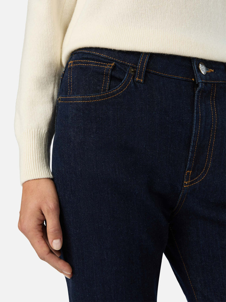 Blue Pantalon June en denim de coton avec broderie monogramme SB 