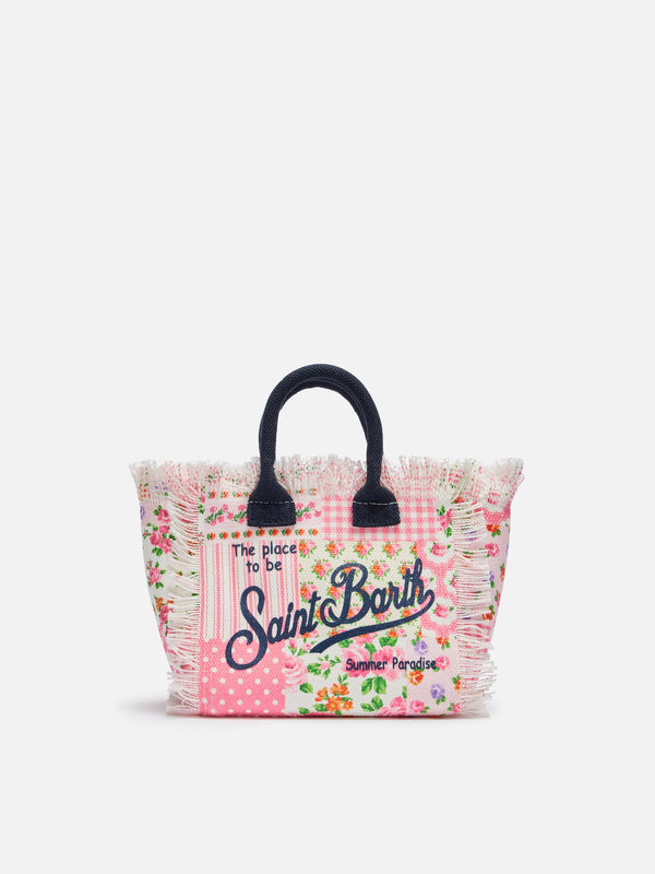 Cotton canvas Mini Vanity bag with flower patch print