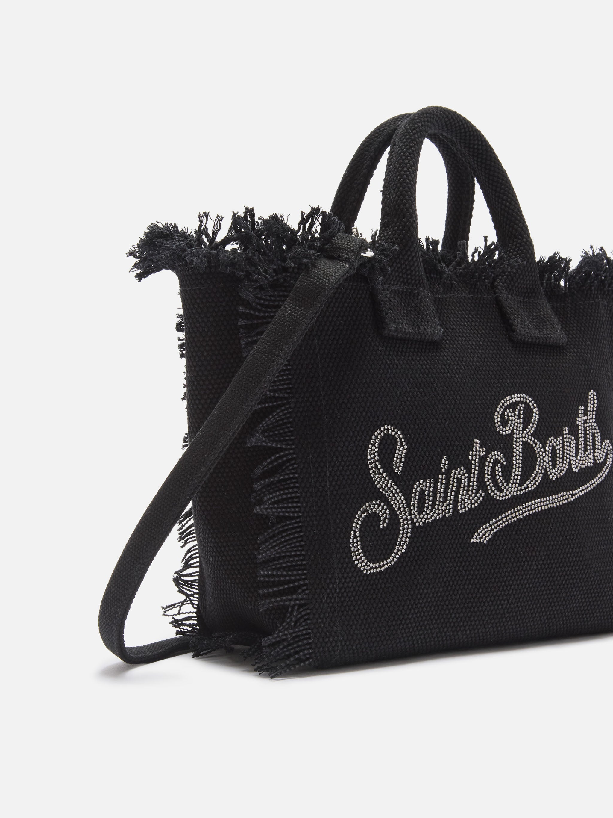 Black canvas Vanity mini bag with rhinestone logo – MC2 Saint Barth