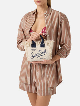 White canvas Vanity mini bag with blue details