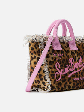 Leopard print canvas Vanity mini bag with pink details