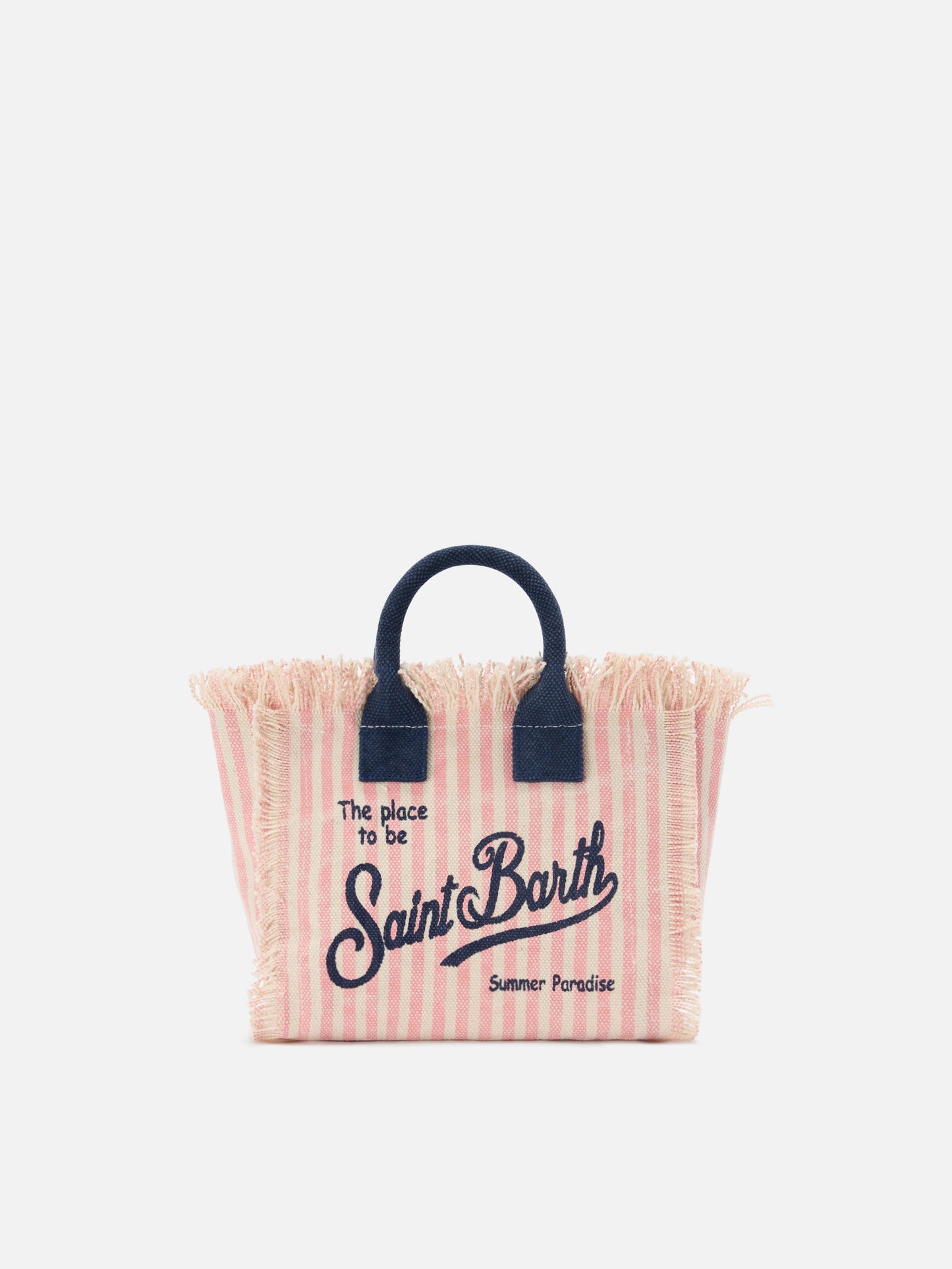 Canvas Vanity mini bag with pink stripes and contrast details