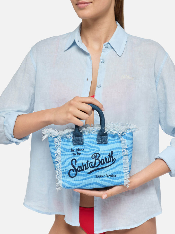 Borsa Mini Vanity in canvas di cotone con stampa zebrata
