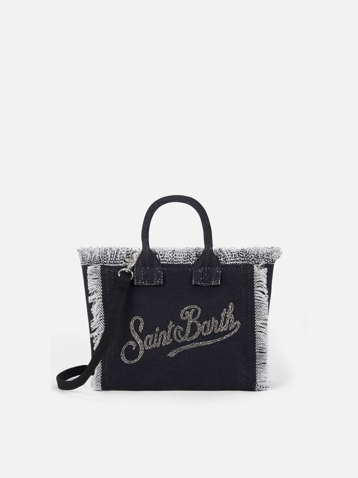 Black cotton canvas Mini Vanity bag with rhinestone logo - MC2 Saint Barth
