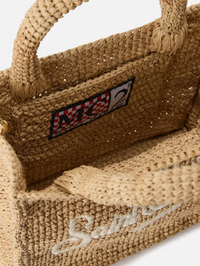 Borsa Vanity mini in raffia con logo ricamato