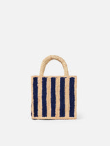 Blue striped Mini Vanity Raffia bag with embroidery