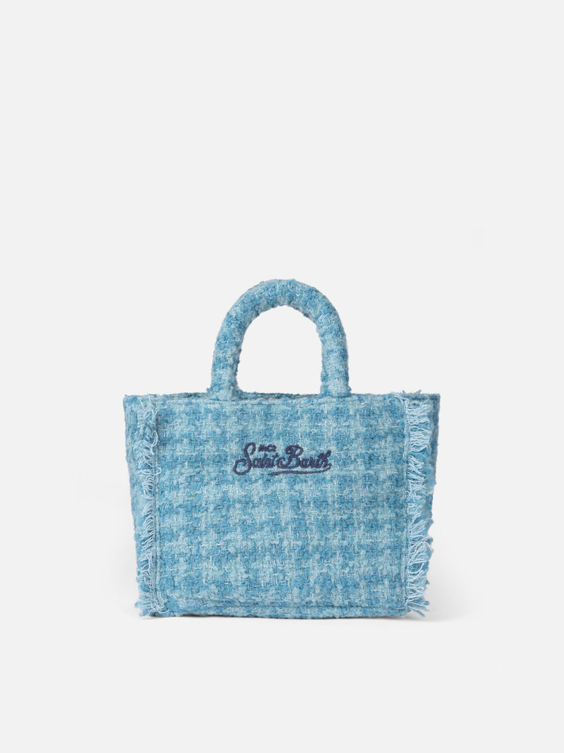 Mini Vanity wooly handbag with light blue tweed pattern