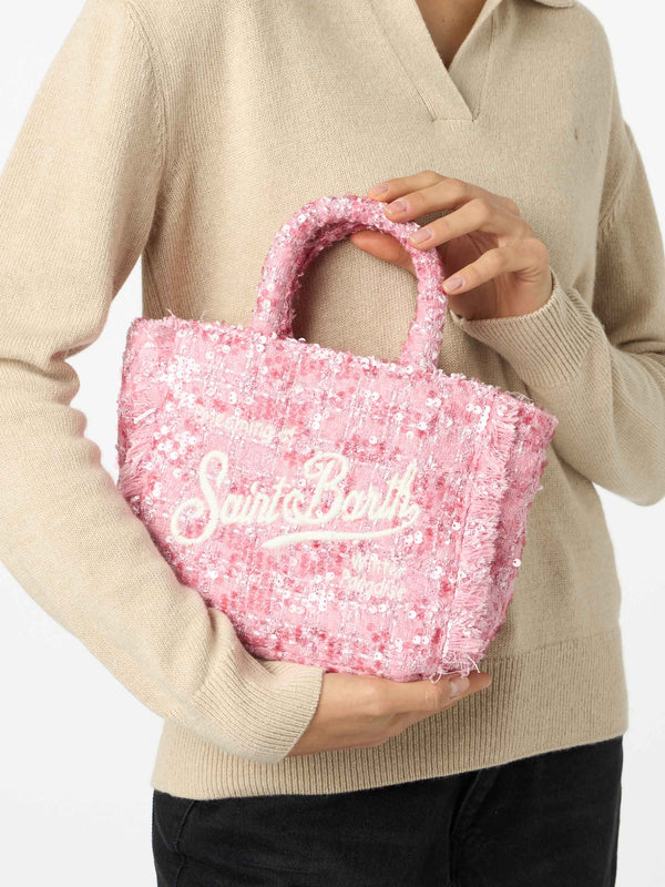 Borsa a mano Mini Vanity in lana con motivo tweed rosa