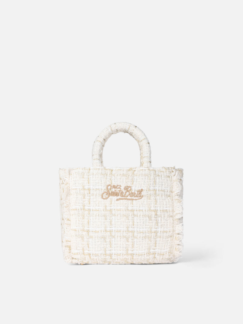 Borsa a mano Mini Vanity in lana con motivo tweed bianco