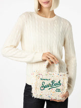 Borsa a mano Mini Vanity in lana con motivo tweed bianco