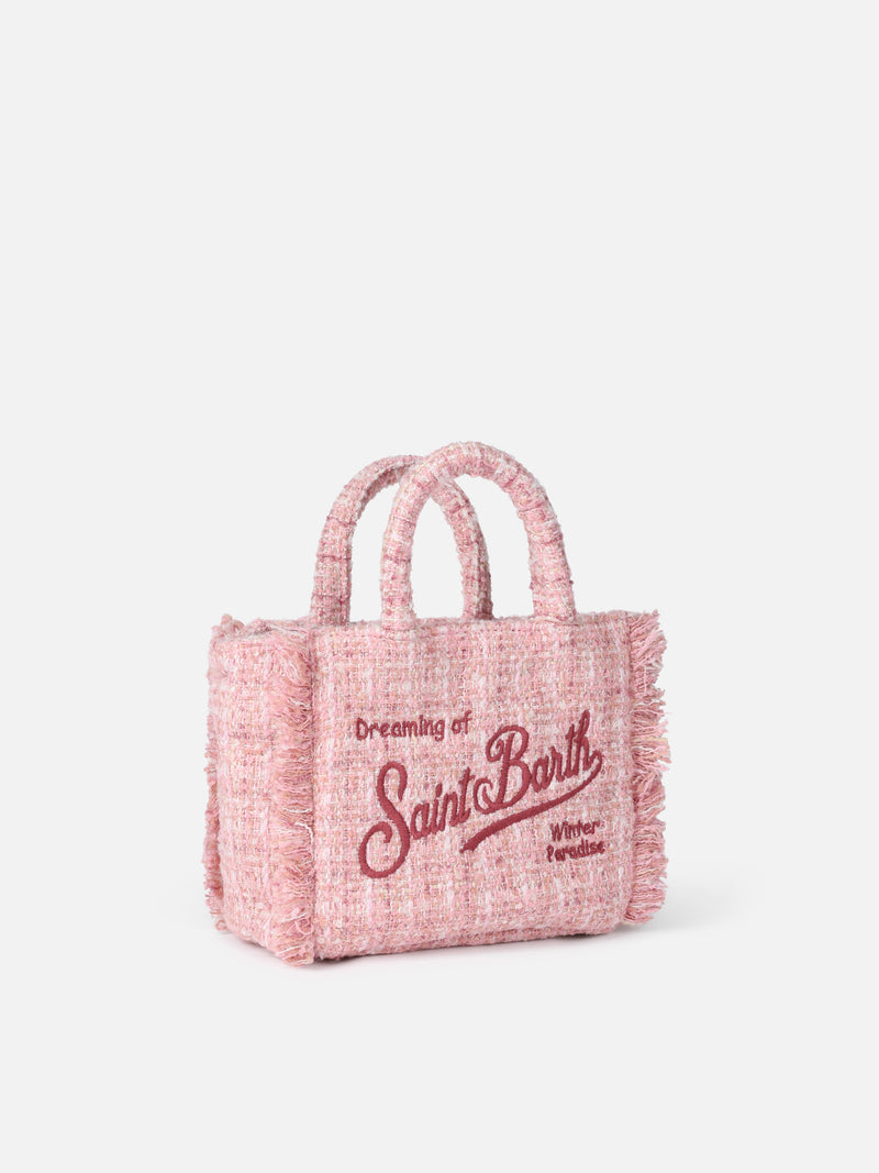 Borsa a mano Mini Vanity in lana con motivo tweed rosa