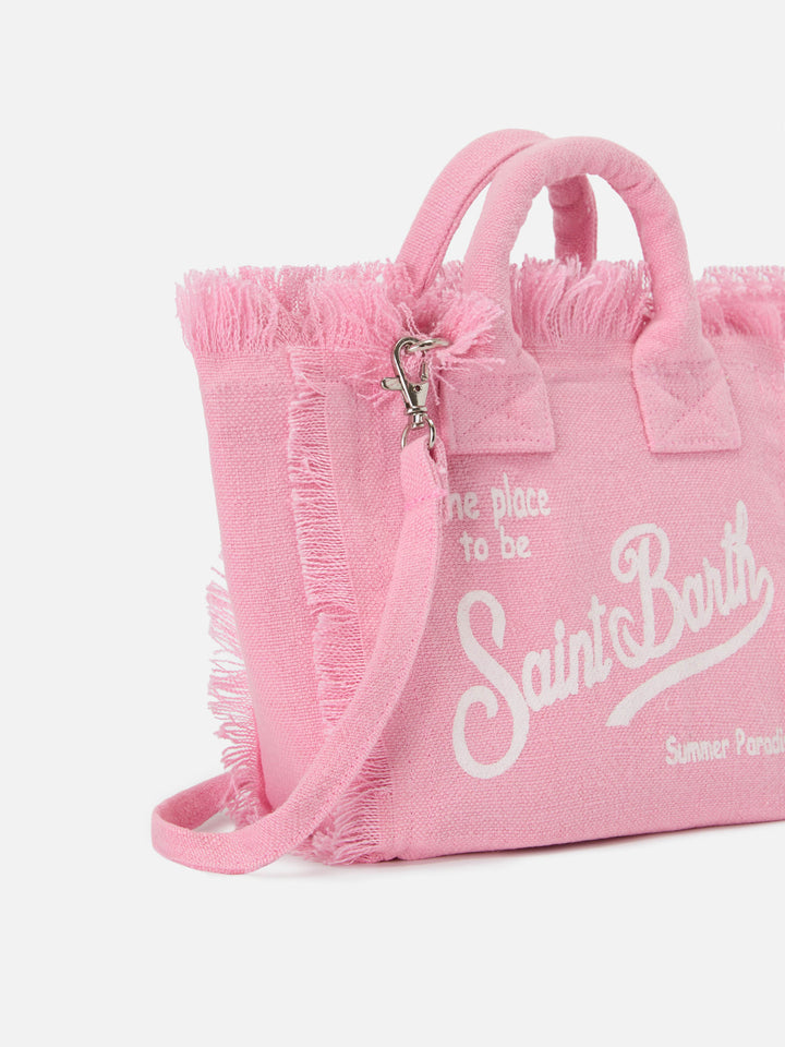 Pink solid color linen Vanity mini bag with removable strap