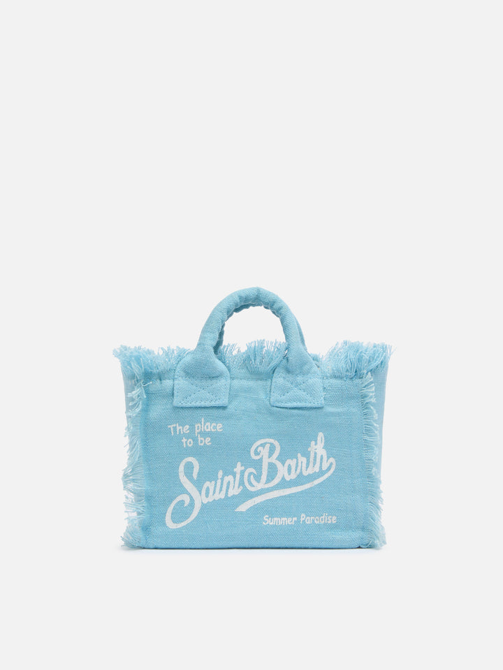 Borsa Mini Vanity in 100% LINO azzurro