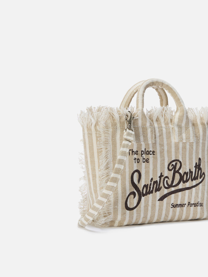 Linen Vanity bag with fine brown and white stripes