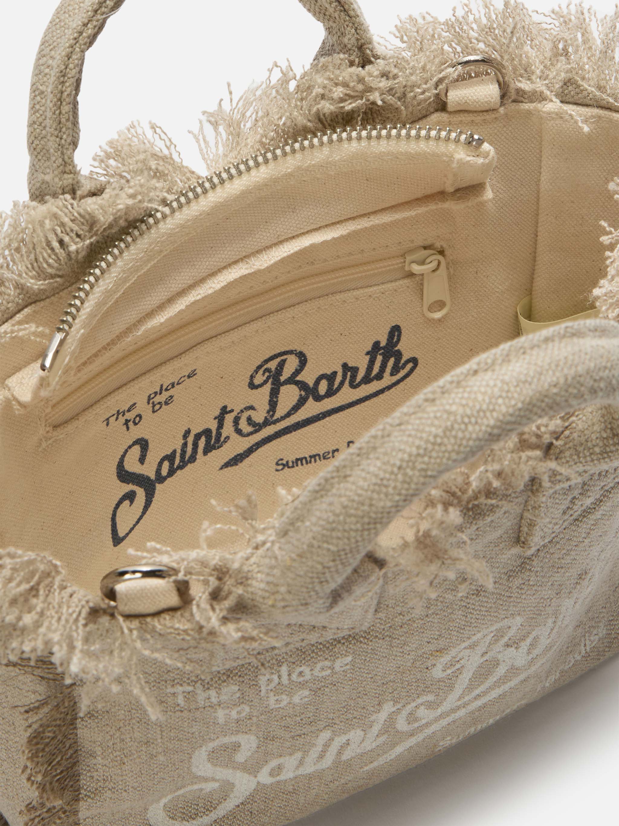 Beige solid color linen Vanity mini bag with removable strap – MC2