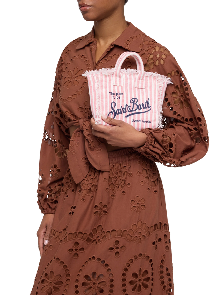 Borsa Mini Vanity Linen con stampa a righe